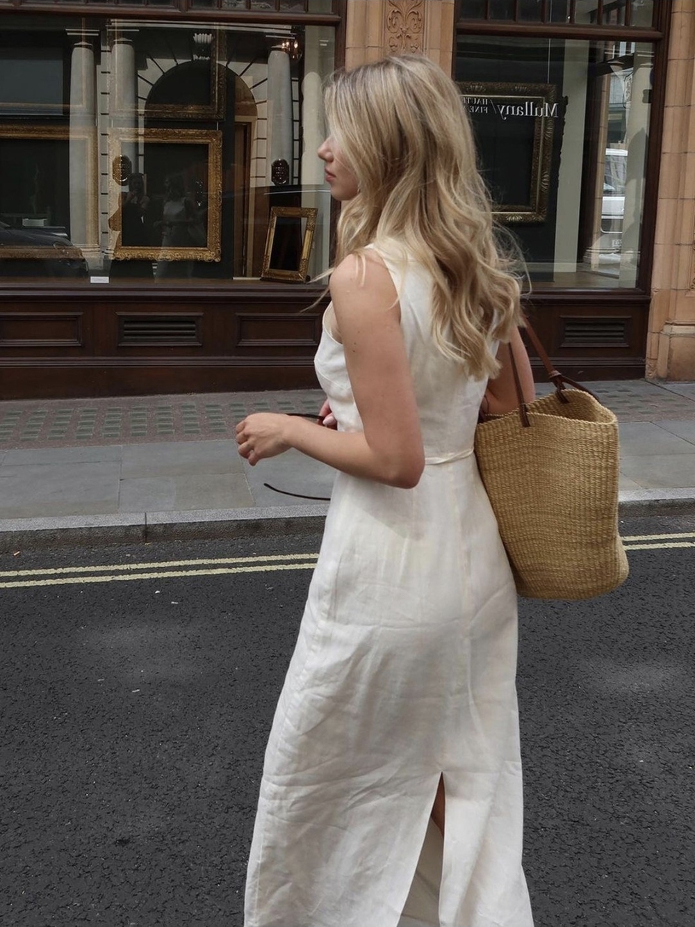 Commense Cream Sleeveless Linen Midi Dress with Side Tie - Picture 2 of 4